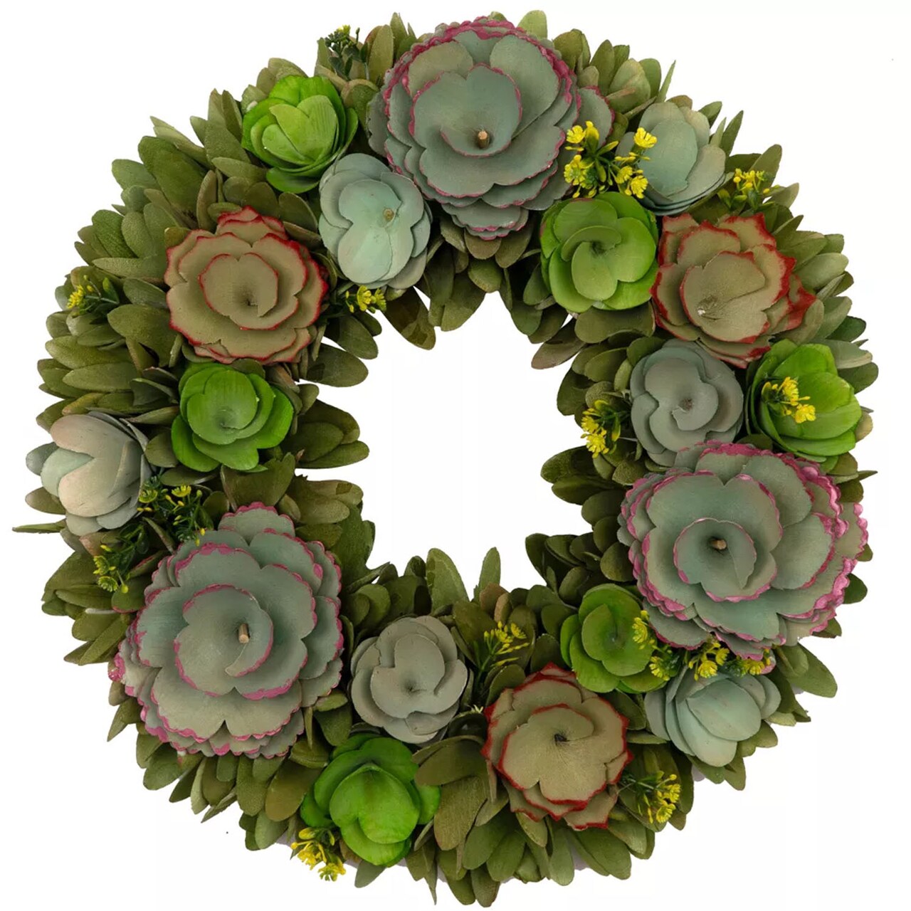 14" Artificial Spring Wreath with Mini Wooden Flowers for Wall or Door